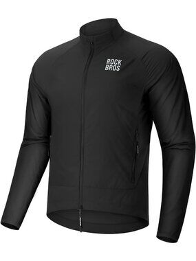 Men Black Windbreaker Band Collar Multiple Pockets Zip-up Long Sleeve Jacket